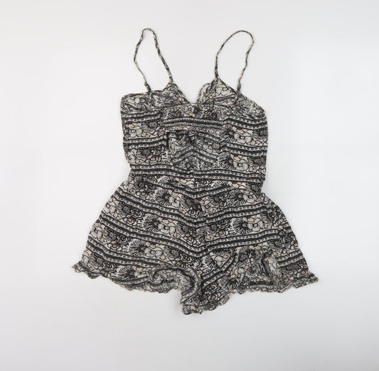 American Eagle Women’s Black Floral Playsuit, Sleeveless, Size Regular