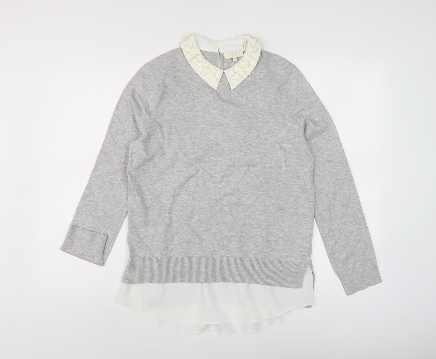 Ted Baker Women's Grey Collared Pullover Jumper Size 10