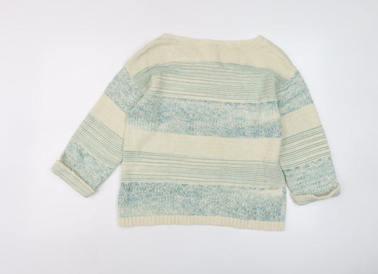 Fat Face Women's Blue Striped 3/4 Sleeve Knit Jumper Size 10