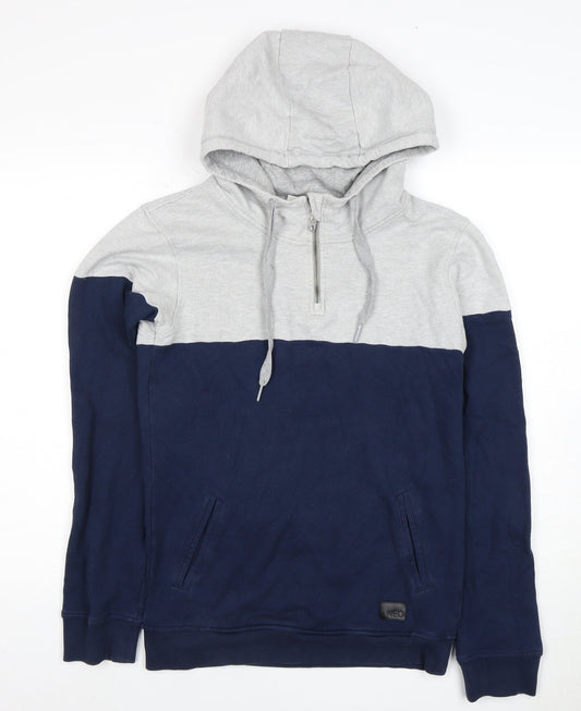 Adidas Men's Grey & Blue 1/4 Zip Hoodie, Size S