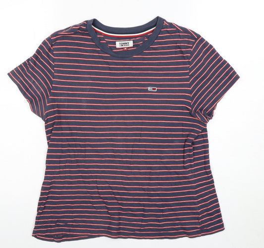 Tommy Jeans Women's Blue Striped T-Shirt M