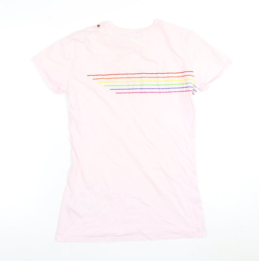 Diesel Women's Pink Crew Neck Rainbow T-Shirt - Size L