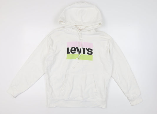 Levi's Mens White Hoodie M Pullover Logo Graphic