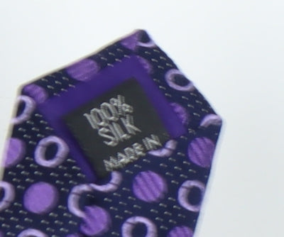 Brand and care label for Thomas Nash Purple Geometric Silk Tie for Men