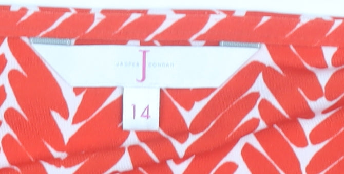 Close-up detail of J by Jasper Conran Women's Red Geometric Top, size 14