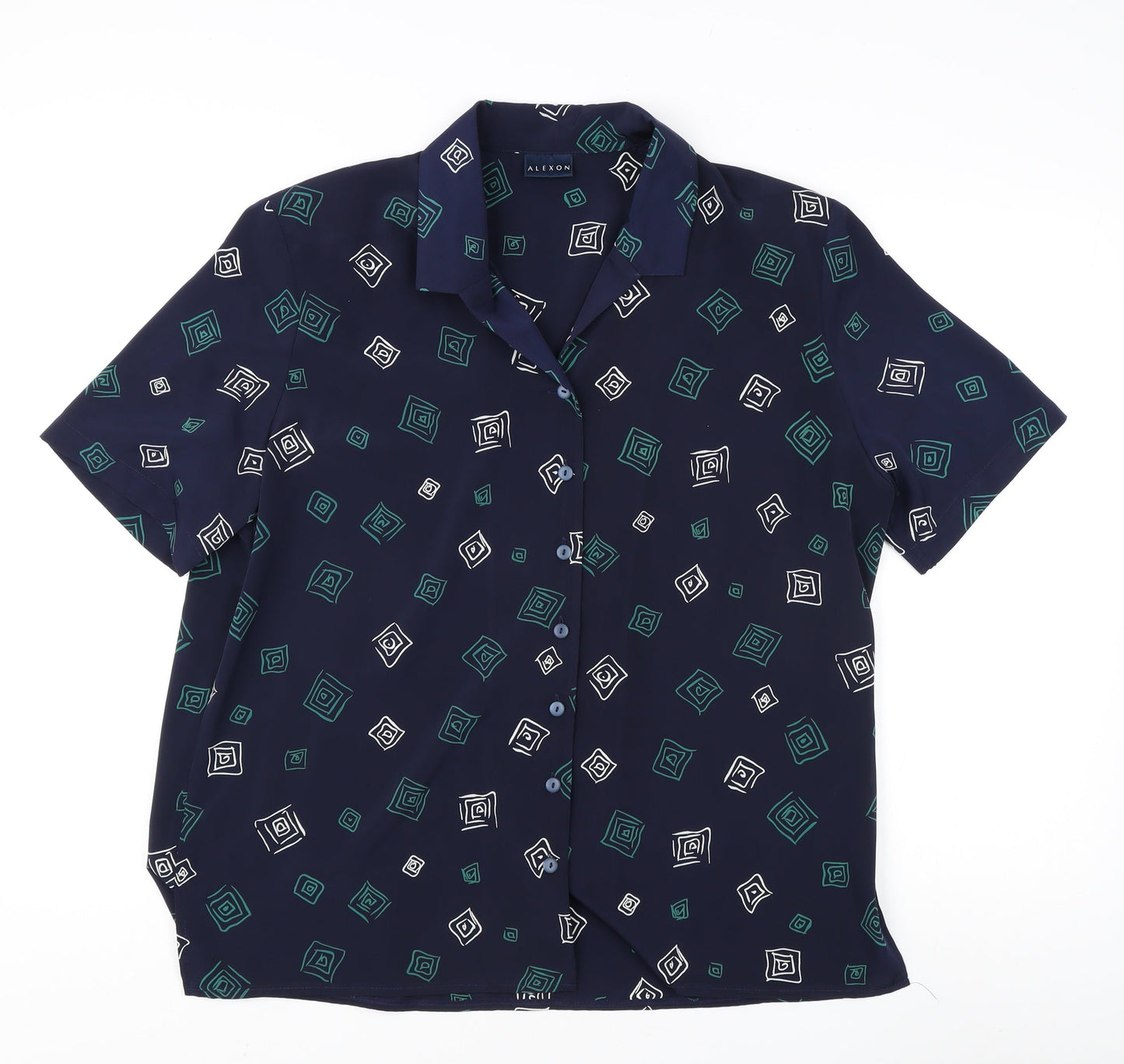 Alexon Women's Black Geometric Button-Up Shirt Size 16