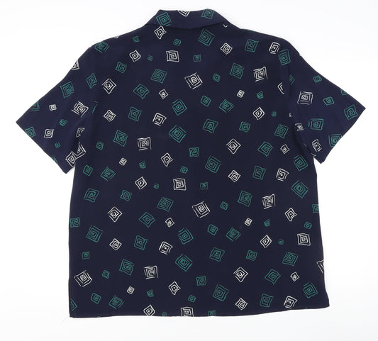 Alexon Women's Black Geometric Button-Up Shirt Size 16