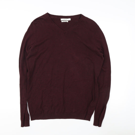 Jack & Jones Men's Red V-Neck Pullover Jumper L