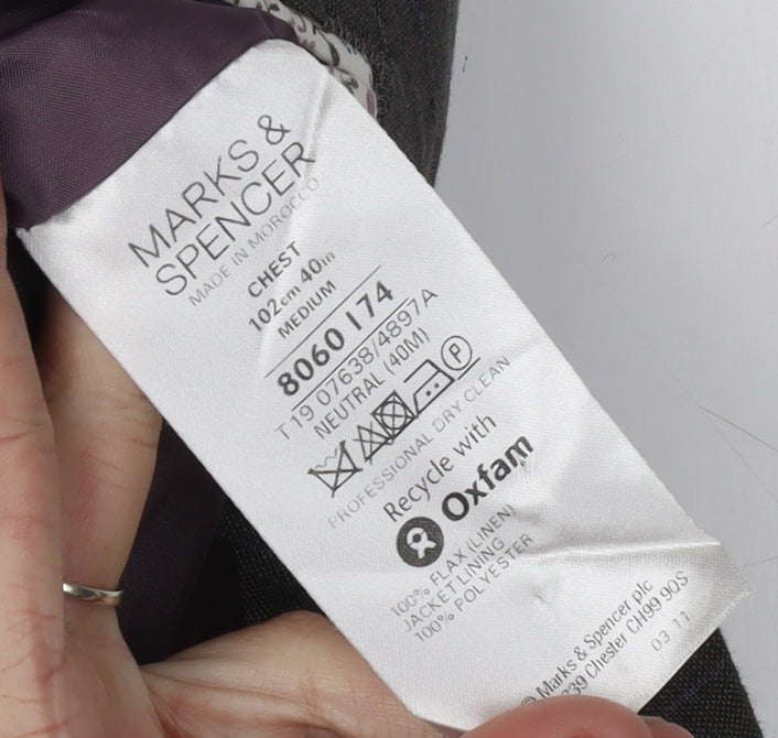 Marks and Spencer Men's Grey Striped Blazer 40R