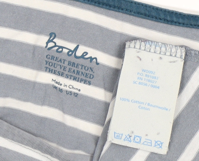 Boden Women's Blue Striped Long Sleeve T-Shirt Size 12
