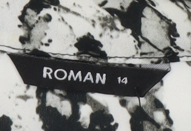 Close-up detail of Roman Women's Multicoloured Animal Print Blouse, size 14