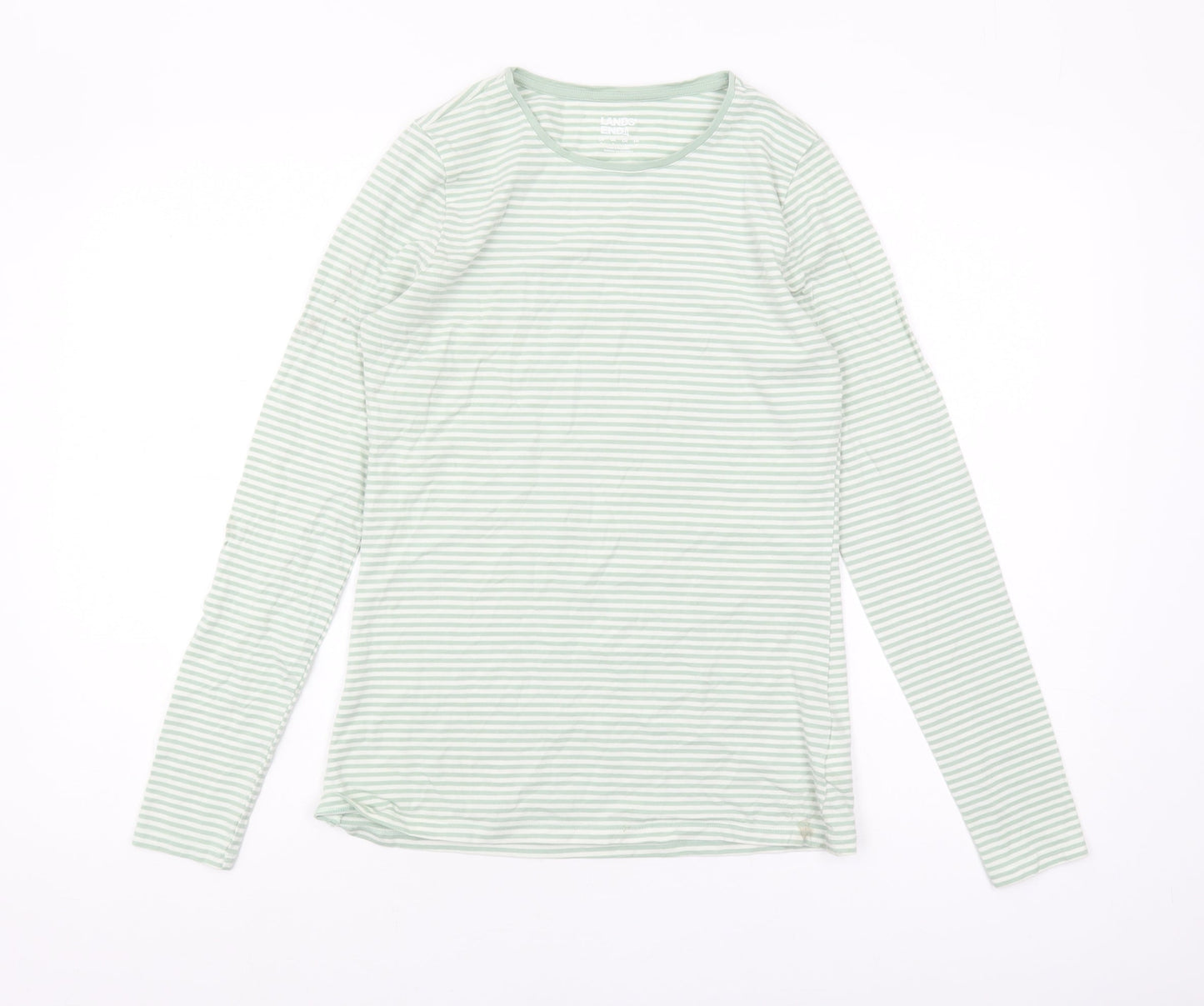 Lands' End Women's Green Striped T-Shirt, Size M