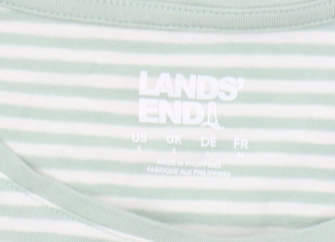 Lands' End Women's Green Striped T-Shirt, Size M