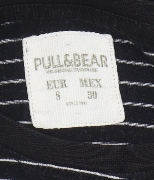 Pull&Bear Women's Black Striped Long Sleeve T-Shirt S