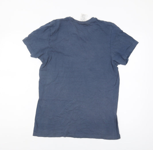 Adidas Men's Blue S T-Shirt, Logo, Cotton, Crew Neck