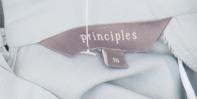 Brand and care label for Principles Women's Blue High Neck Blouse, size 10