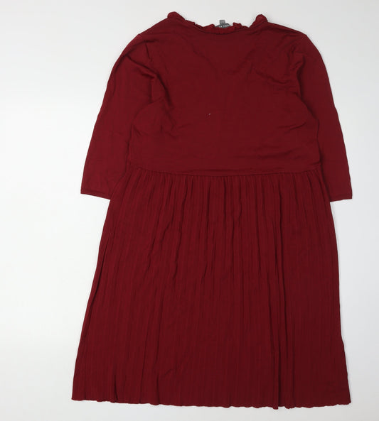 Laura Ashley Women's Red V-Neck 3/4 Sleeve Dress