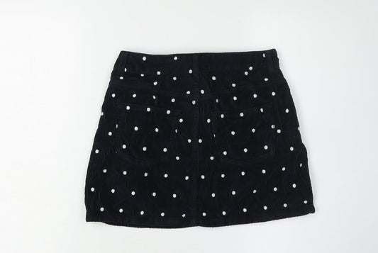 Topshop Women's Black Corduroy Polka Dot Skirt, Size 8