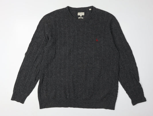 Jack Wills Grey XL Men's Cable-Knit Wool Pullover