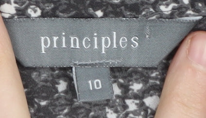 Brand and care label for Principles Women's Grey Animal Print Blouse, size 10