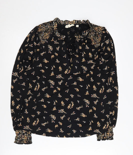 FatFace Women's Black Floral Blouse Size 8