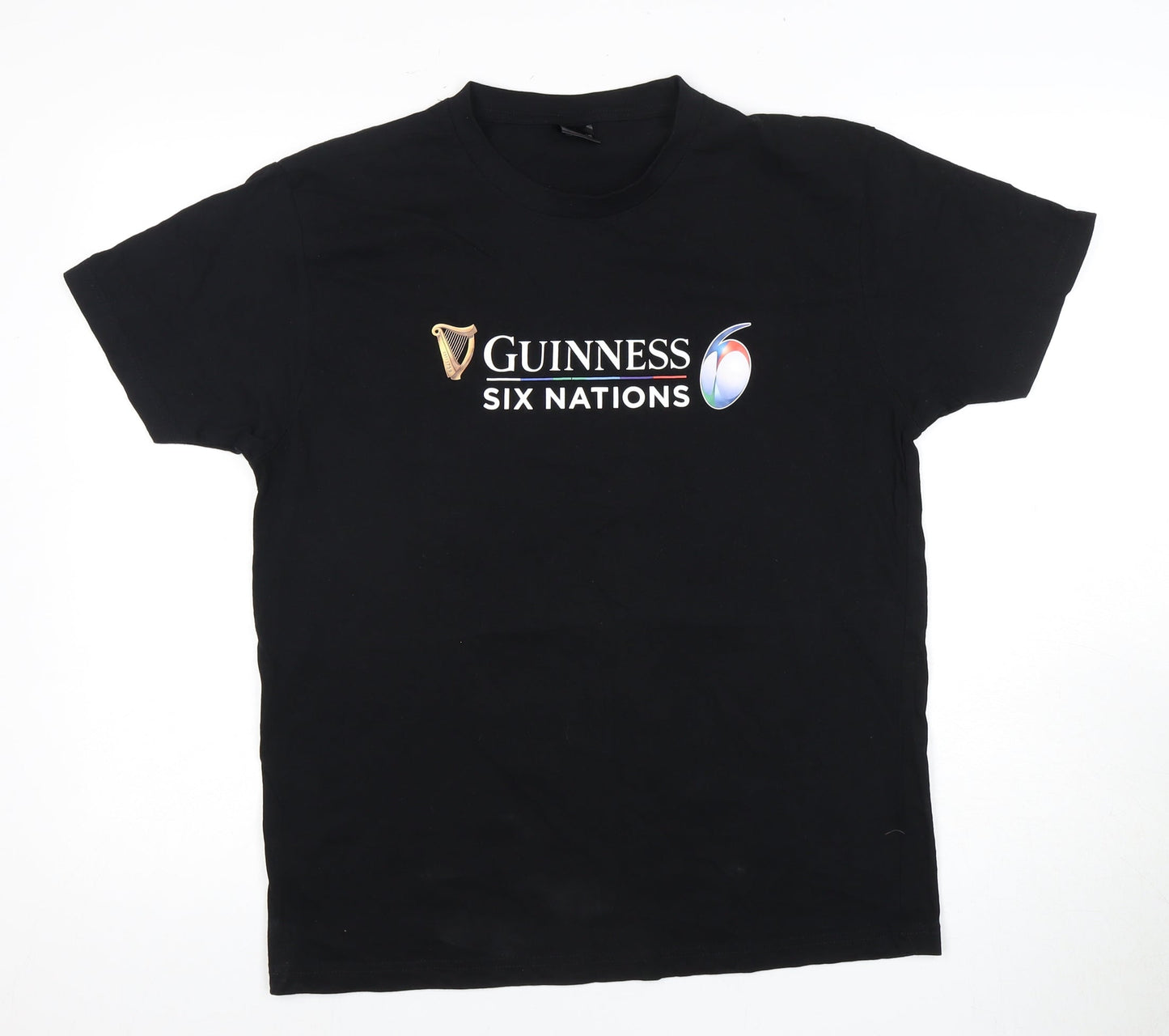 Guinness Men's Black Six Nations T-Shirt L - Cotton Crew Neck