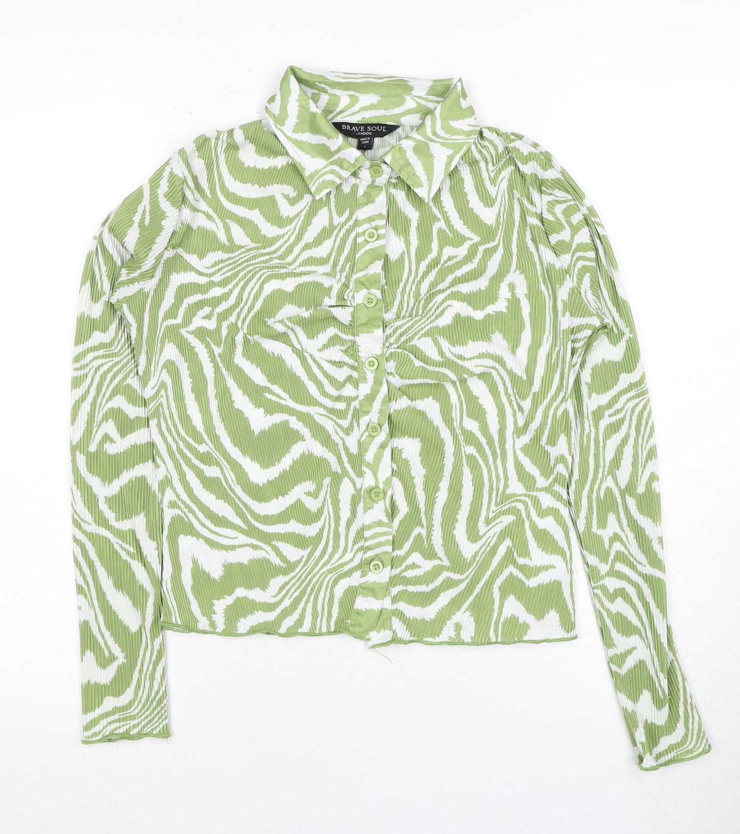 Brave Soul Women's Green Animal Print Button-Up Shirt