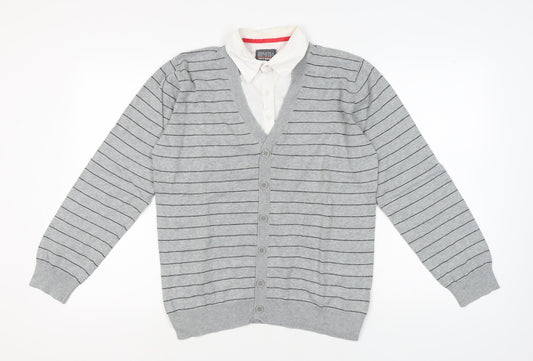 Jeff Banks Men's Grey Striped Cardigan M