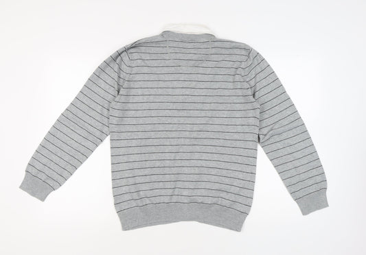 Jeff Banks Men's Grey Striped Cardigan M