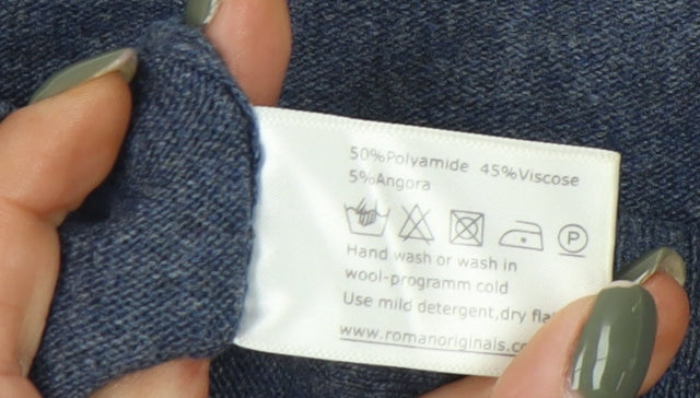 Brand and care label for Roman Women's Blue Striped jumper, size 16