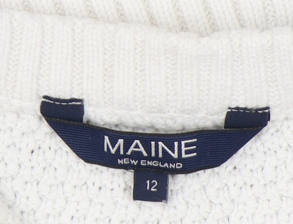 Close-up detail of Maine New England Women's White Striped jumper, size 12