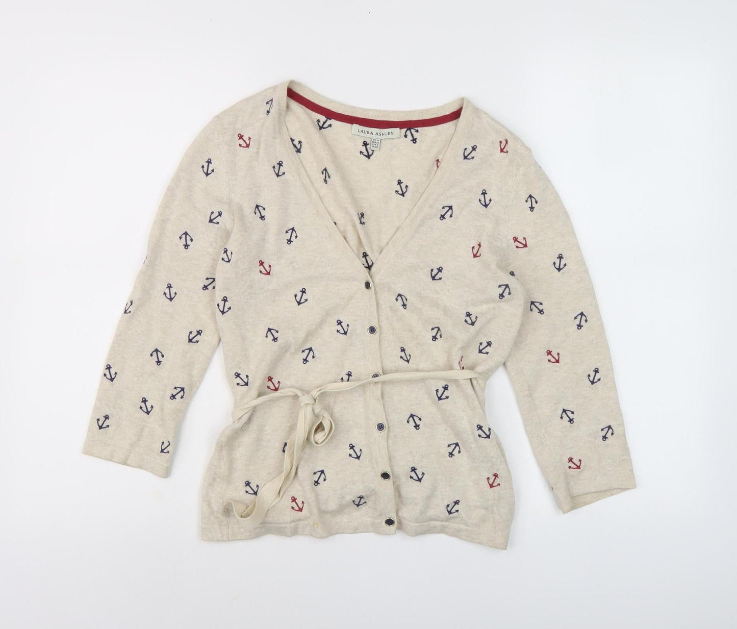 Laura Ashley Women Beige Nautical Cardigan Size 10