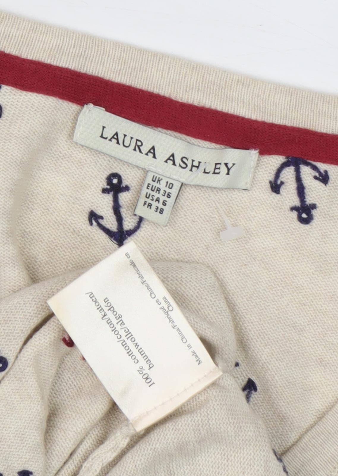 Laura Ashley Women Beige Nautical Cardigan Size 10