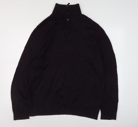 White Stuff Men's 2XL Black Wool Full Zip Jumper