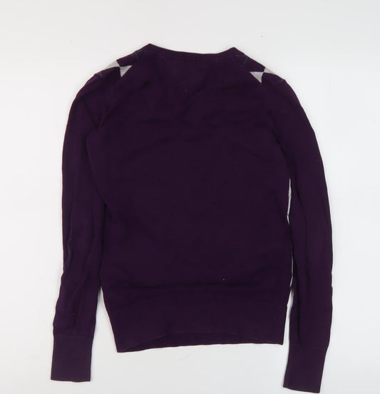 Tommy Hilfiger Women’s Purple Argyle V-Neck Jumper XS