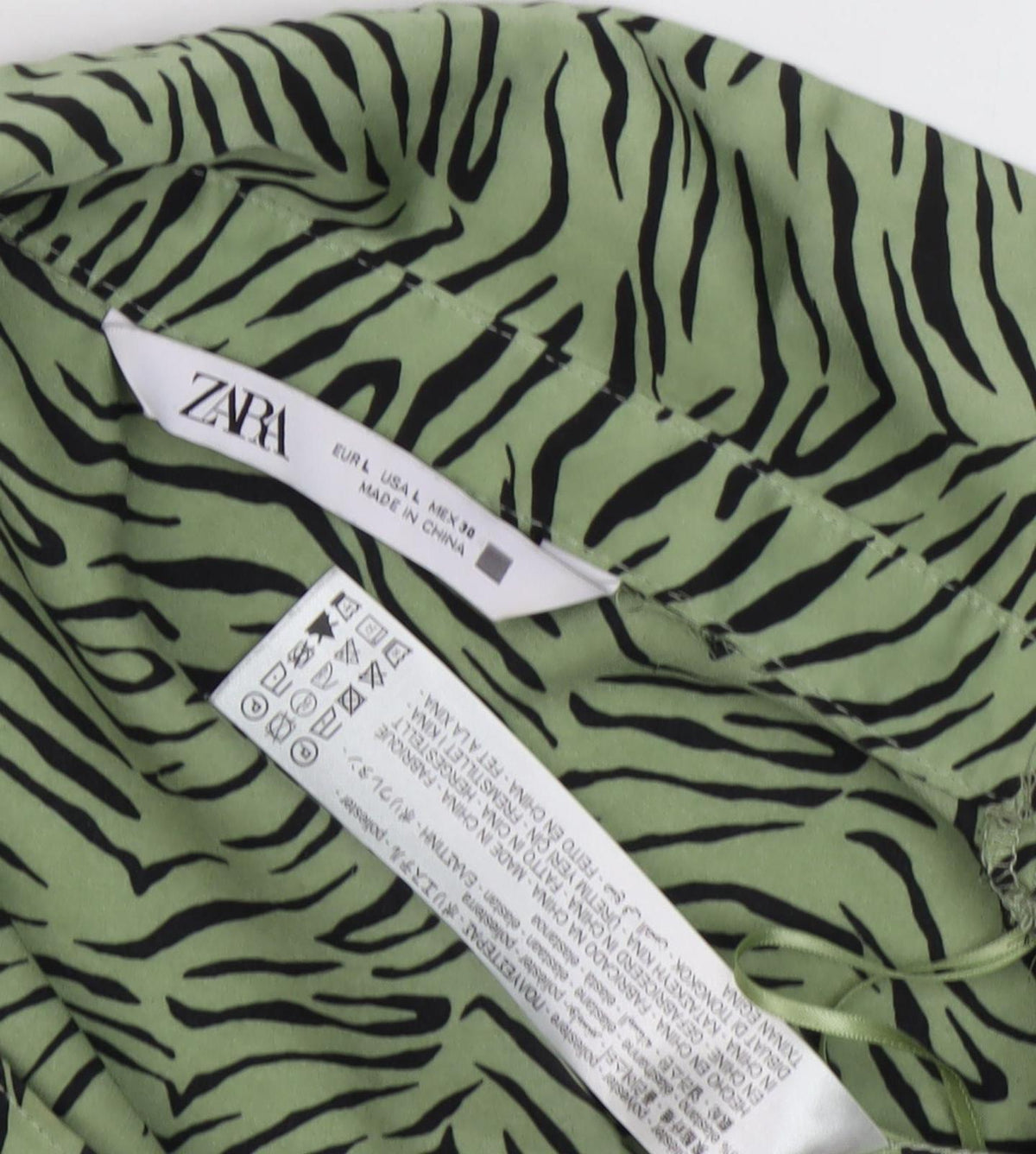 Zara Women's Green Zebra Print Button-Up Shirt L
