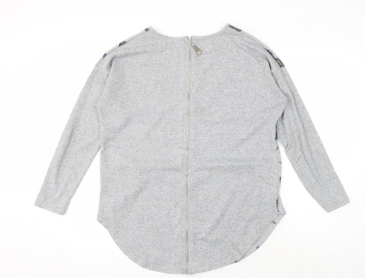 Apricot Women's Grey Bird Print Full Zip Jumper M