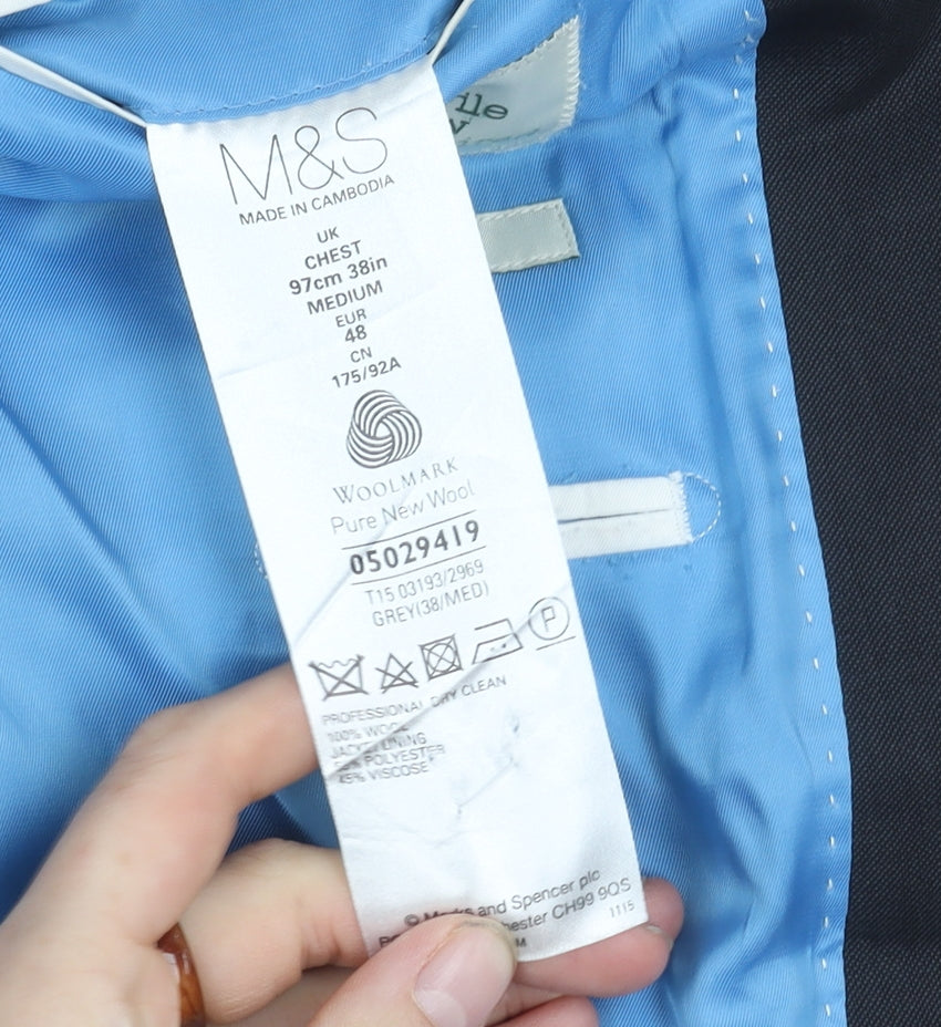 Marks and Spencer Men's Grey Blazer, 38R, Wool