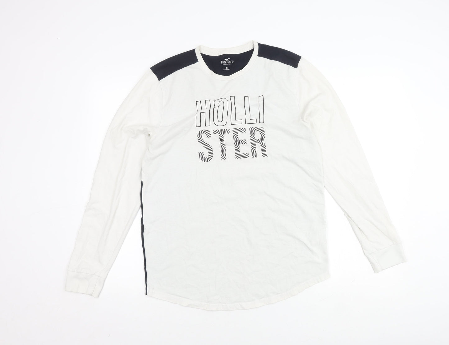 Hollister Men's White Long Sleeve Logo T-Shirt M