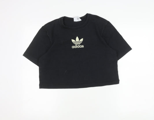 Womens UK Size 8 adidas Black Cotton Blend T-Shirt