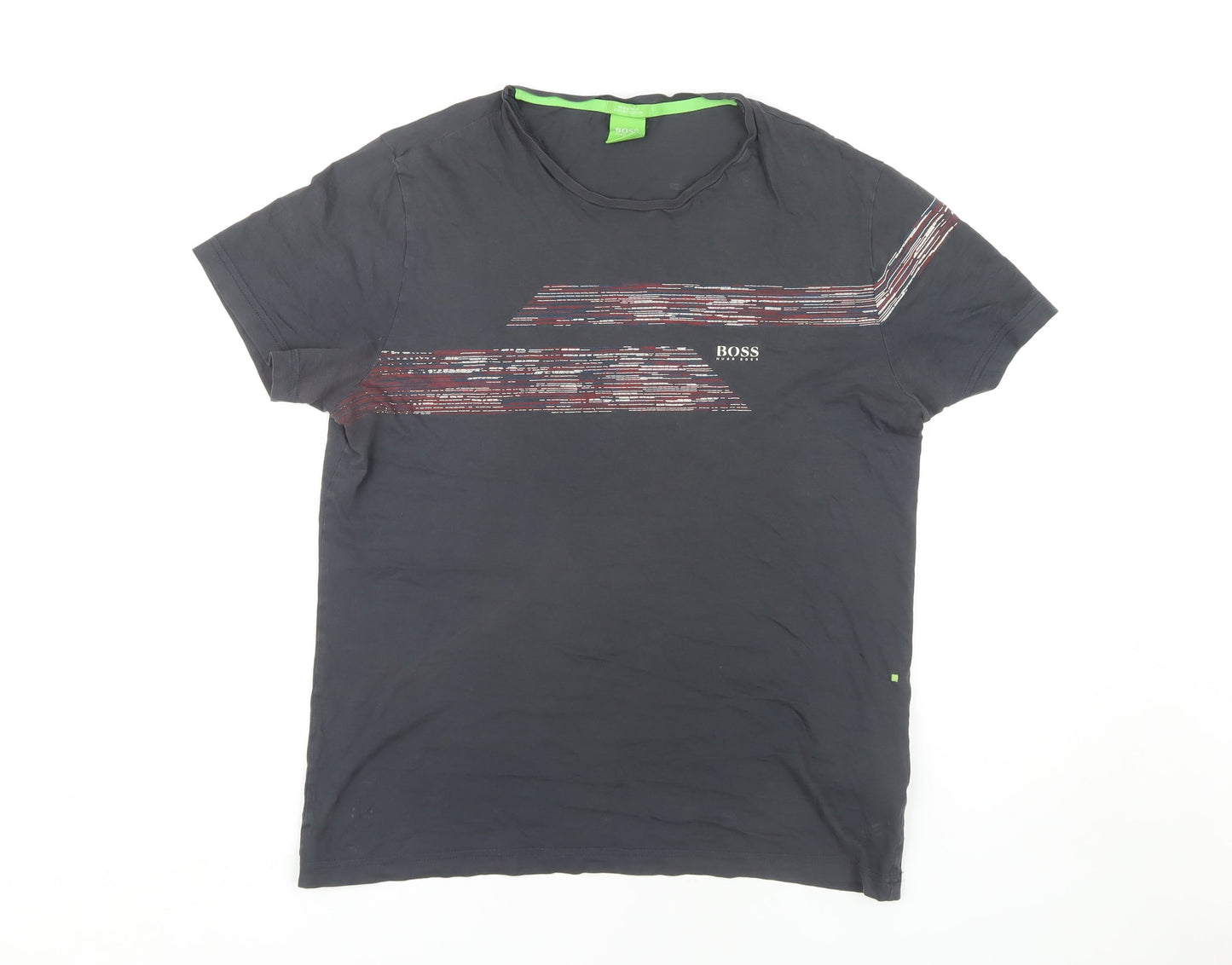 Boss Men's Black Graphic Print Crew Neck Tee, Medium