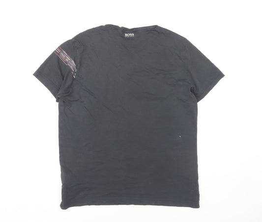 Boss Men's Black Graphic Print Crew Neck Tee, Medium