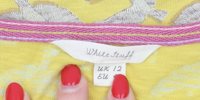 White Stuff Women's Yellow Animal Print Top, Size 12