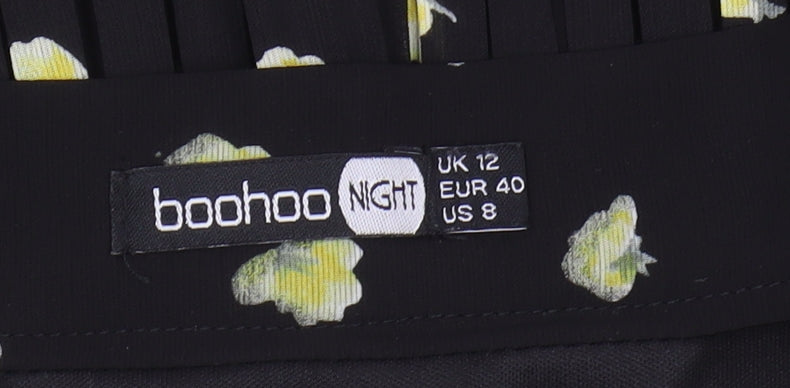 Boohoo Night Women's Black Pleated Floral Midi Skirt Size 12
