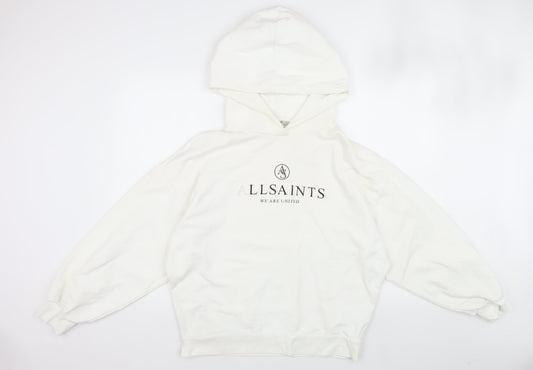 AllSaints Men’s White S Pullover Hoodie, Logo Accent
