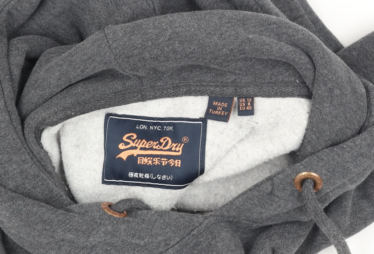 Superdry Women's Grey Pullover Hoodie, Size 12, Casual, Logo