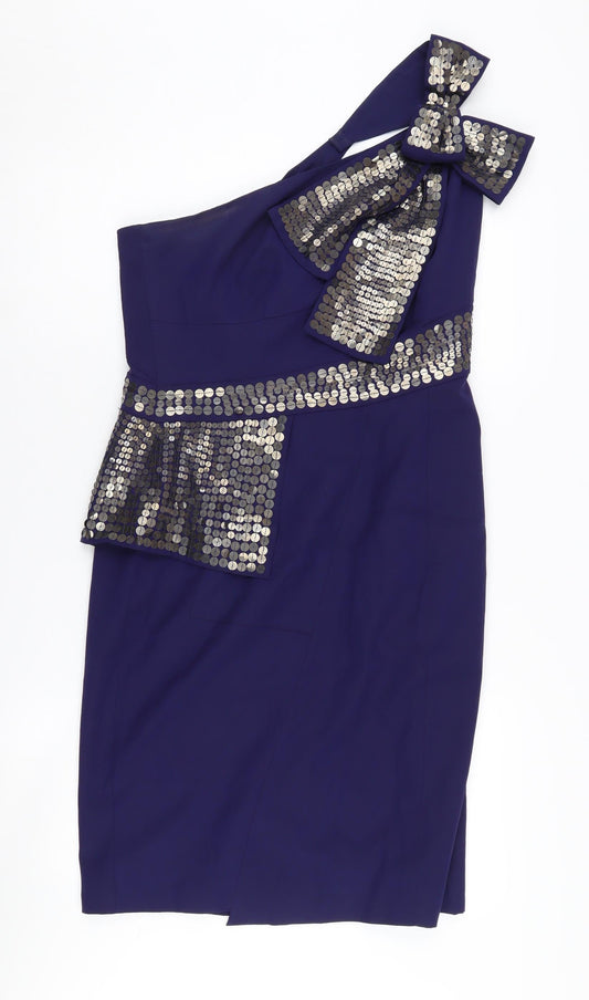 Karen Millen Women's Blue Sequin One Shoulder Dress 14