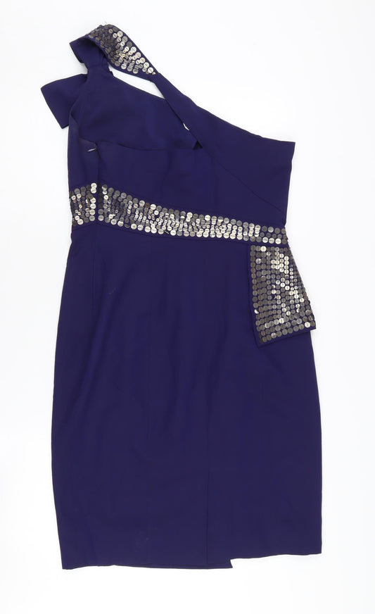 Karen Millen Women's Blue Sequin One Shoulder Dress 14