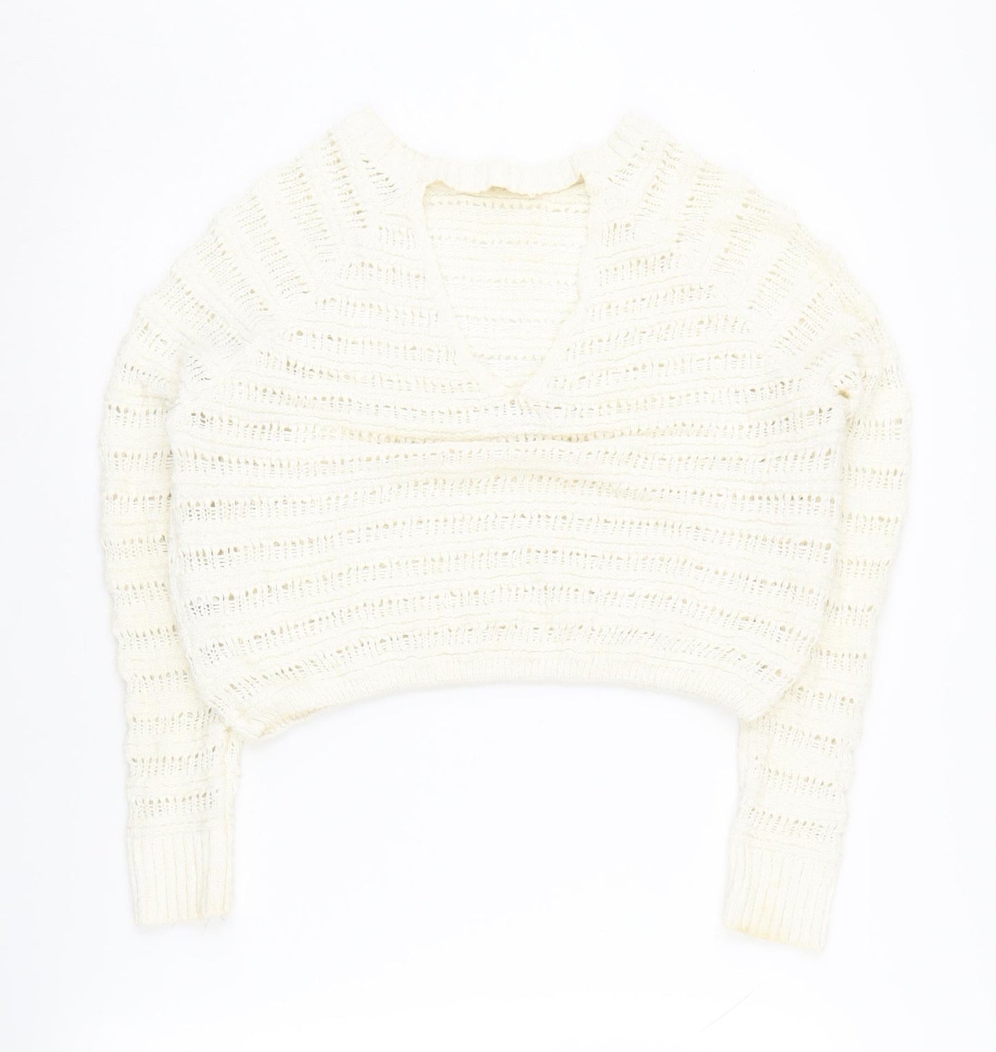 Hollister Women's Ivory Knit V-Neck Pullover Jumper XS