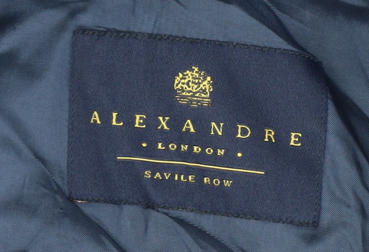 Brand and care label for Alexandre Men's Blue Stripe Wool Blazer, size 44R